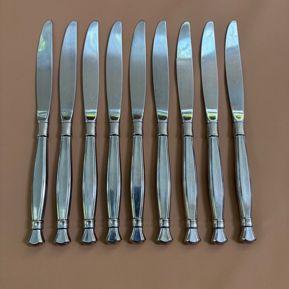 Oneida Act 1 Stainless Steel Dinner Knives Glossy Cube Mark Set of 9 Heirloom